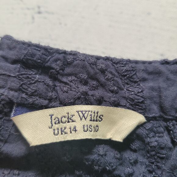 Jack Wills Size 10 Circle Embroidered Navy Short Sleeve Crop Top Keyhole Back - Picture 7 of 9